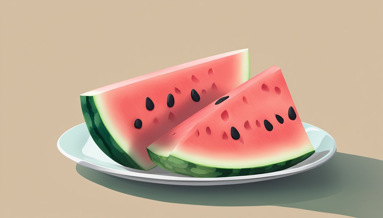 A refreshing slice of watermelon with a calorie count displayed