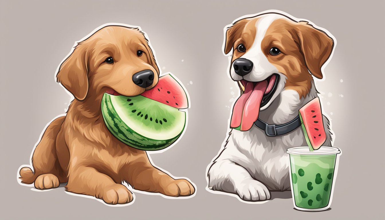 A happy dog licking a watermelon yogurt treat from a paw-print shaped mold