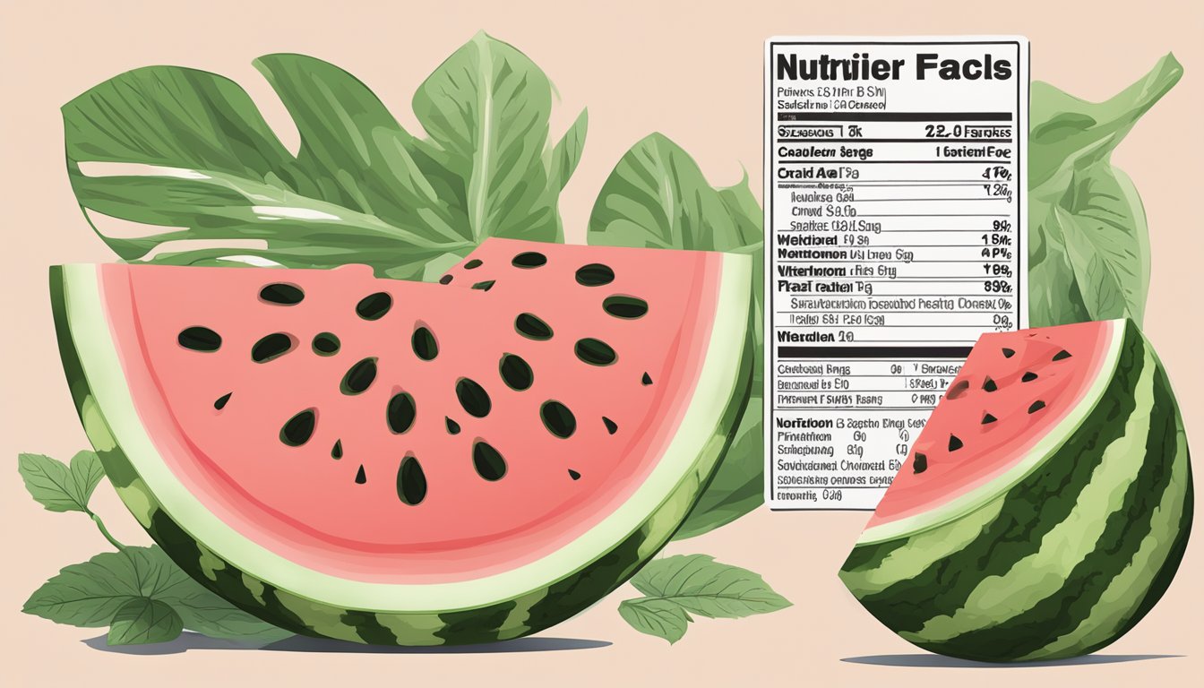 A 6 oz slice of watermelon with nutritional information displayed