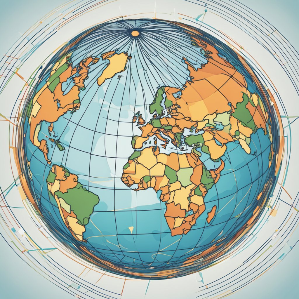 A globe surrounded by interconnected lines reaching out to various continents and countries, symbolizing the wide reach of a b2b content marketing strategy