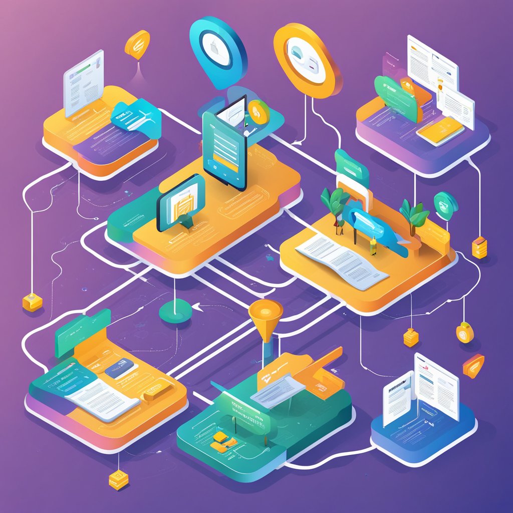 A flowchart merging content mapping and sales funnel data