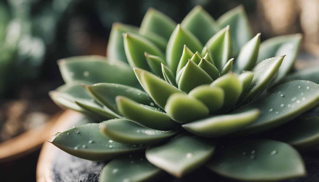 A single Haworthia plant, close-up, with intricate textures, in soft-focus indoor setting