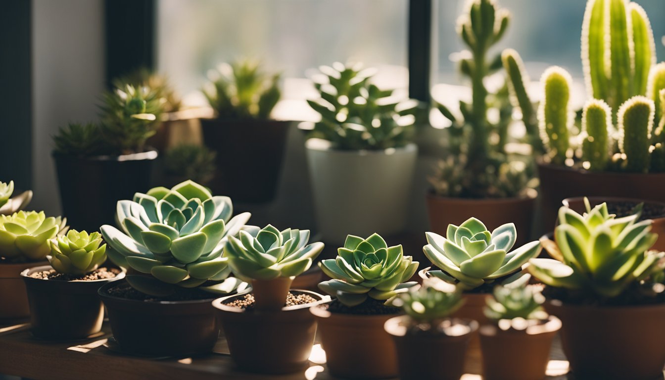 Succulents arranged near a sunlit window for optimal growth