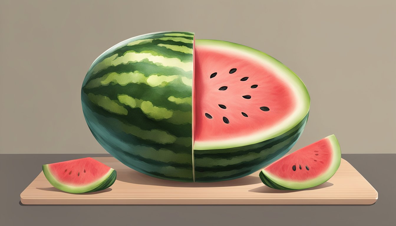 A watermelon being peeled and stored in airtight container