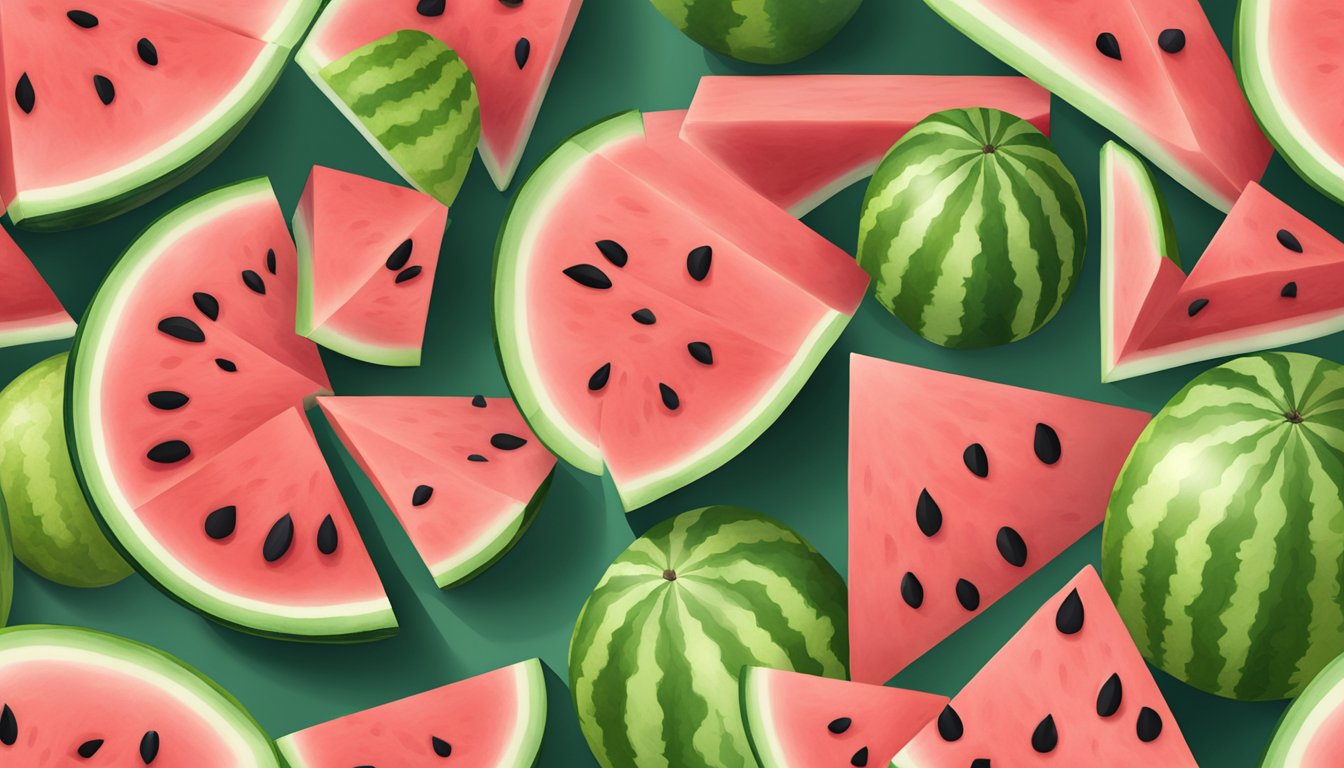 A watermelon being cut into triangular shapes on a cutting board