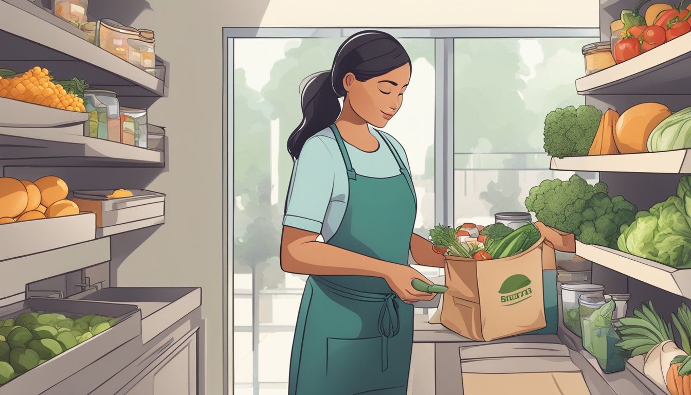 A person unloading groceries, organizing ingredients, and preparing a meal without common allergens