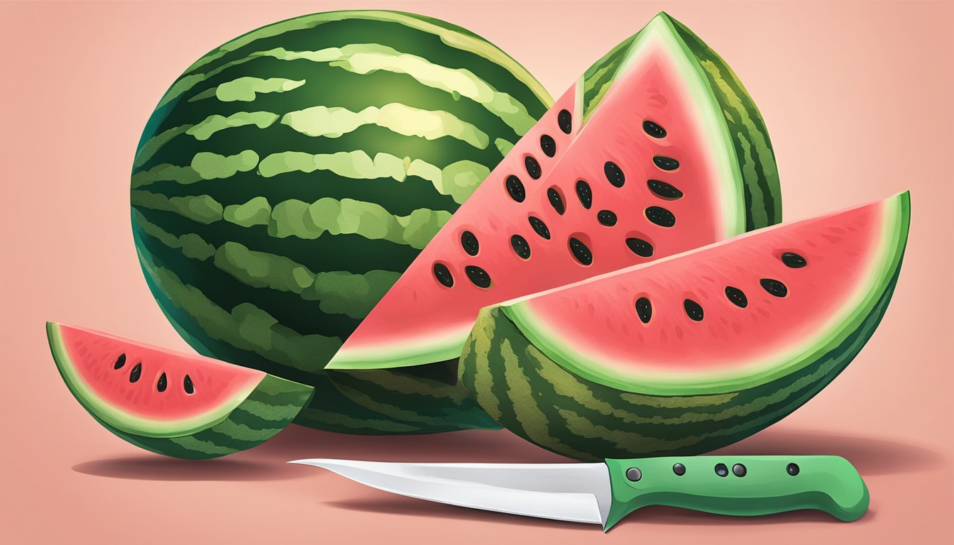 A watermelon knife slicing through a ripe, juicy watermelon with ease