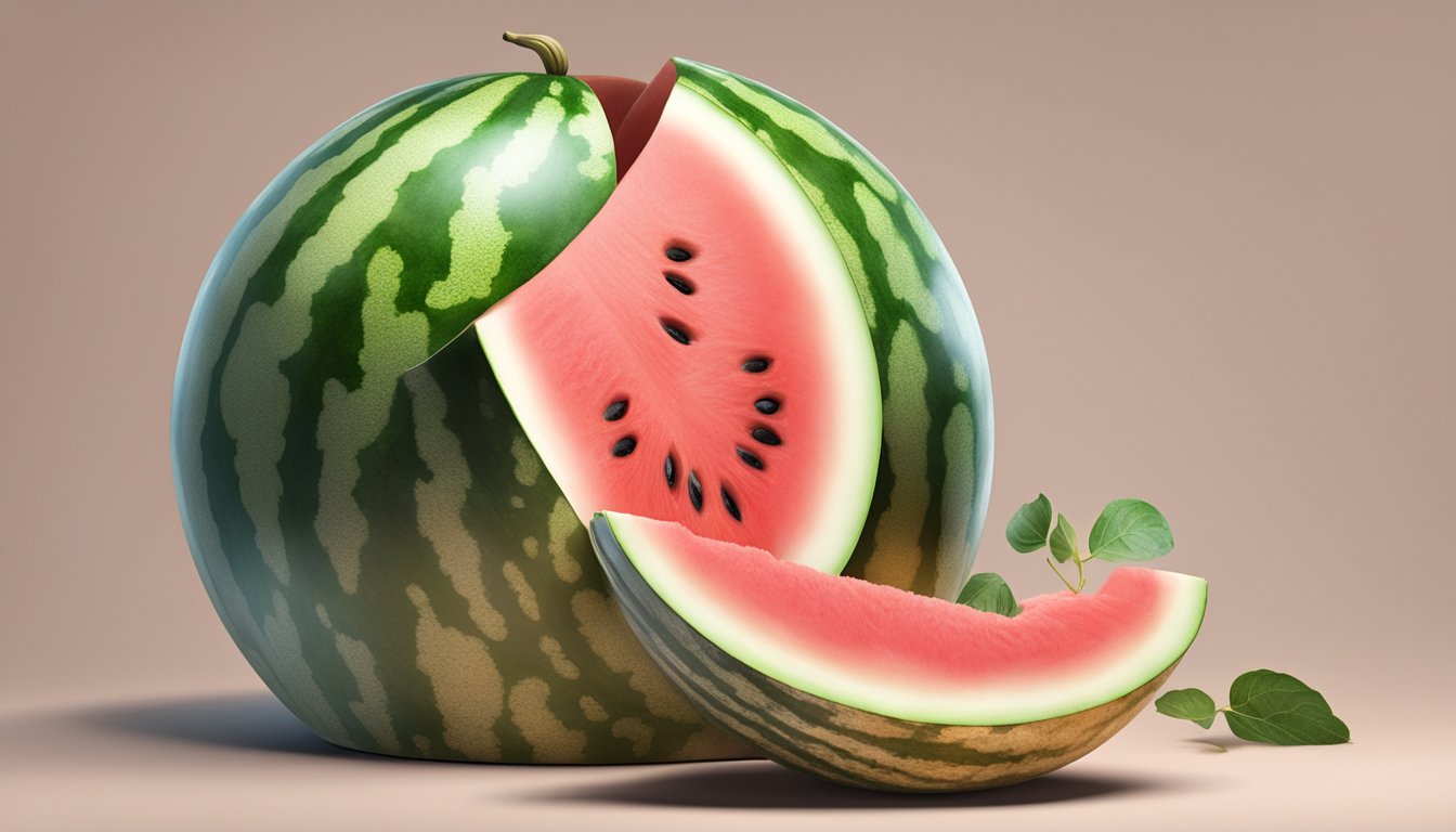 A watermelon quarter being placed inside a storage container