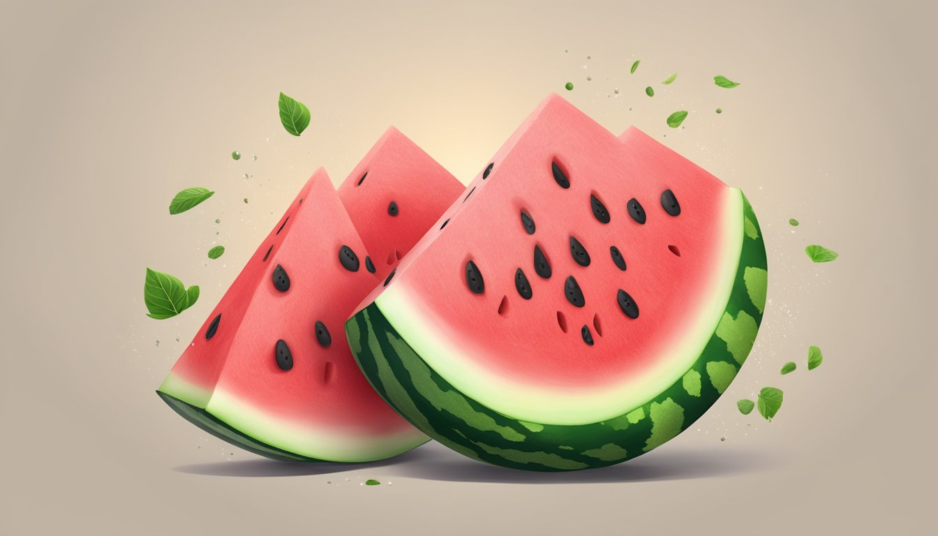 A juicy watermelon without skin surrounded by scattered calories