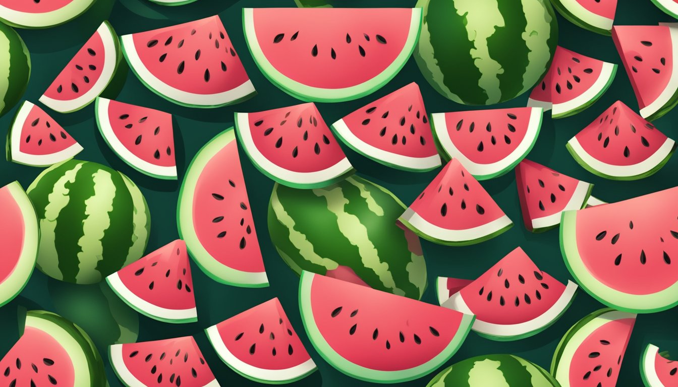 A juicy watermelon with the skin removed, surrounded by scattered calories