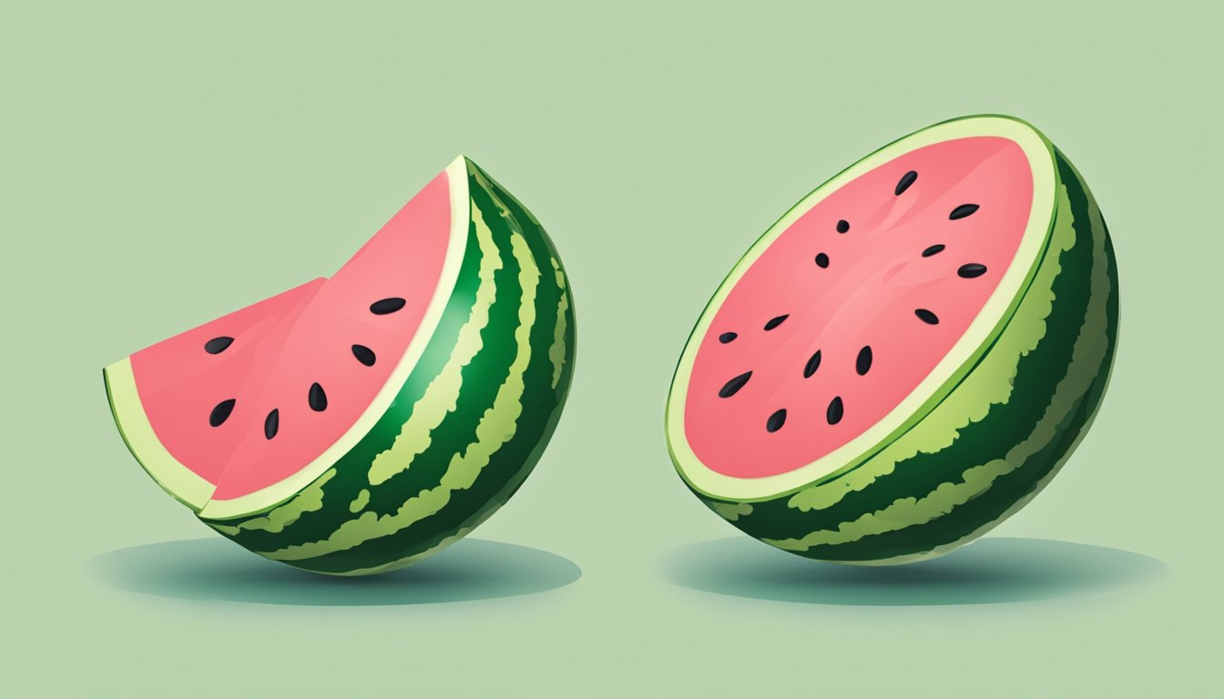 A large watermelon bouncing like a rubber ball on a clean, flat surface