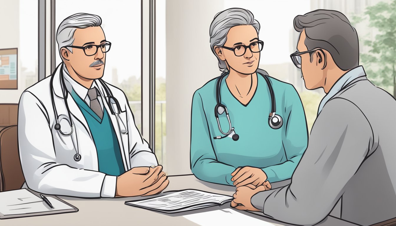 A doctor explaining critical illness insurance options for heart disease to a concerned patient