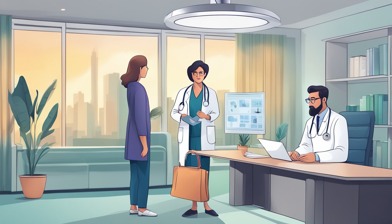 A doctor discussing critical illness insurance with a patient diagnosed with thyroid cancer