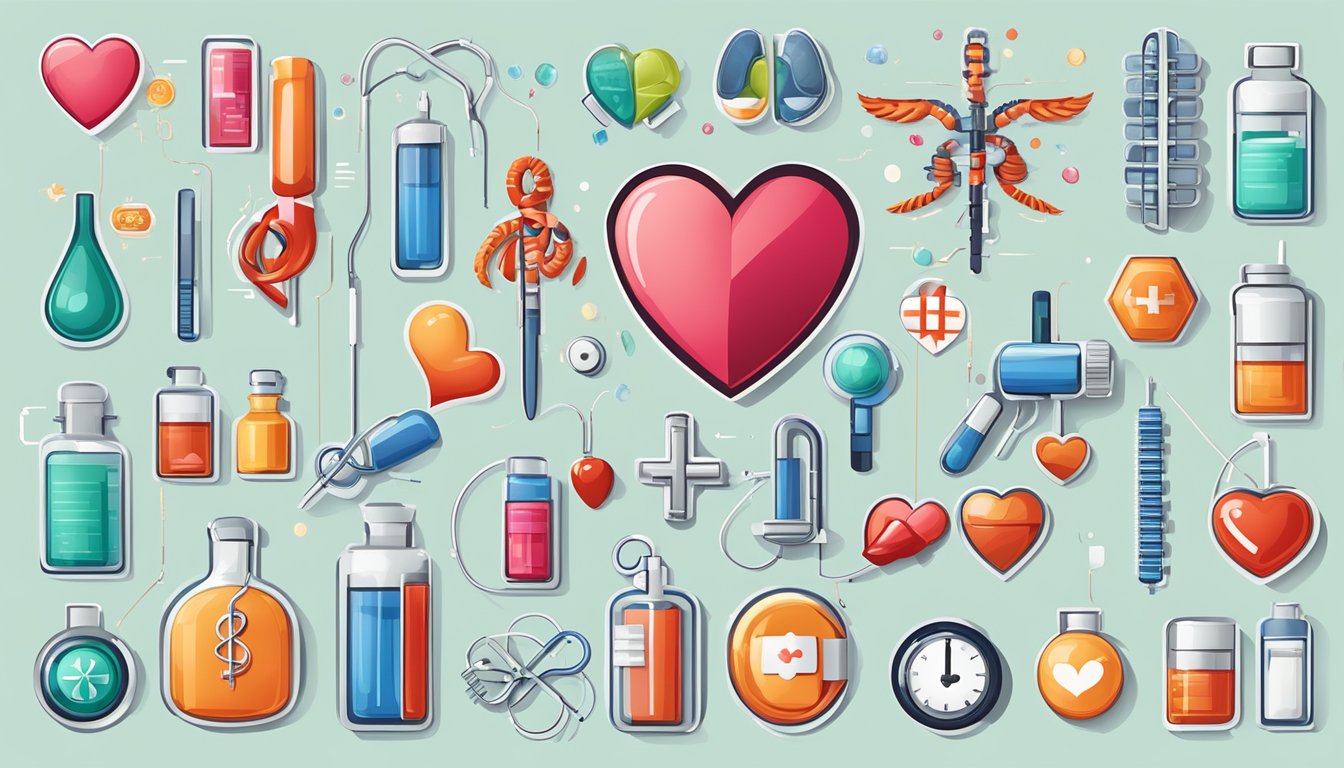 A diverse group of medical symbols and icons representing various critical illnesses, such as heart disease, cancer, and stroke, are arranged in a structured and organized manner