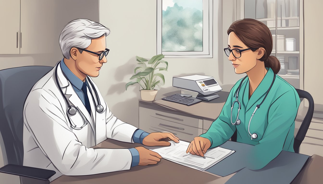 A doctor discussing critical illness insurance with a patient diagnosed with thyroid cancer