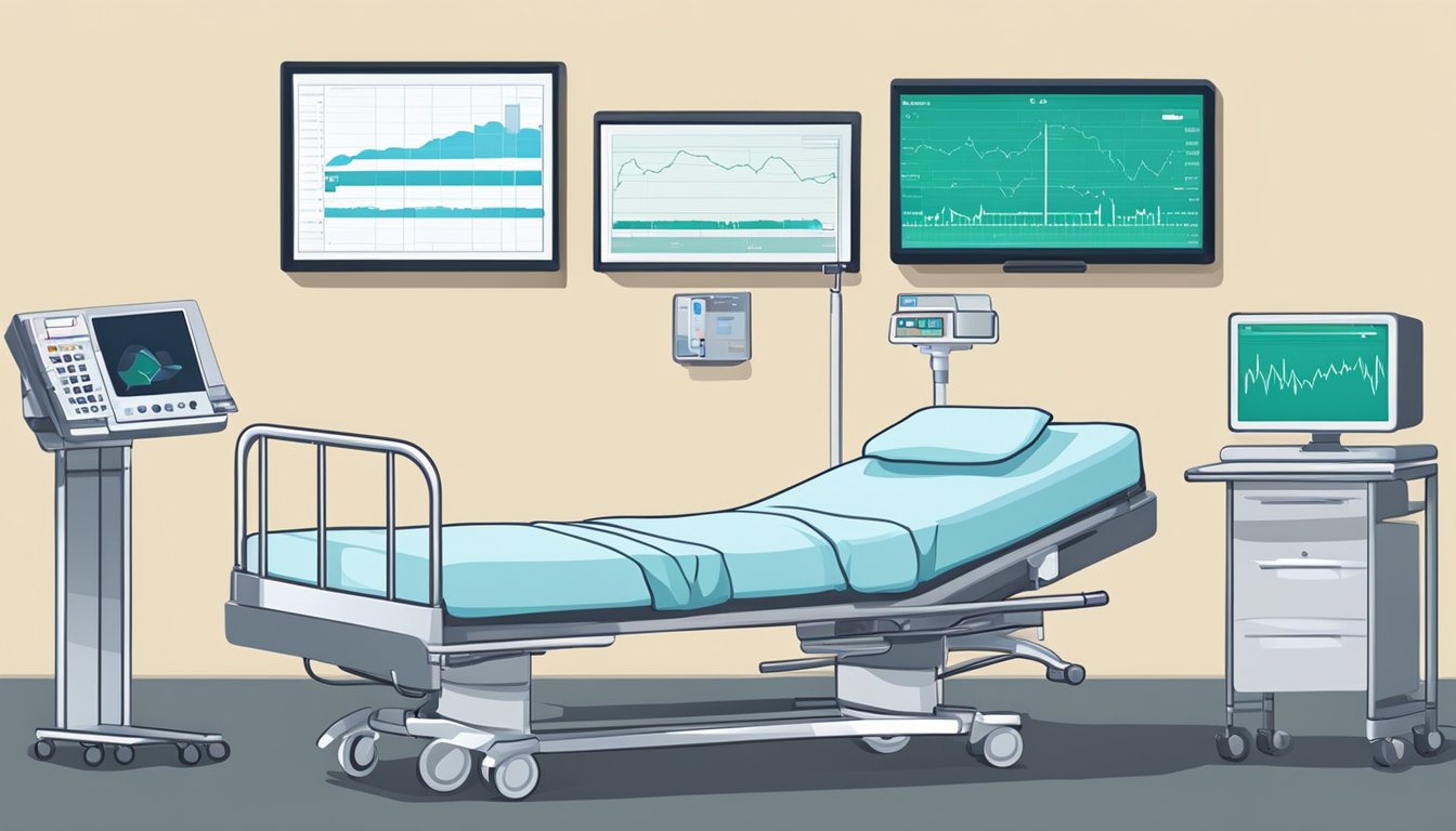 A hospital bed with medical equipment and a chart showing critical illness insurance costs