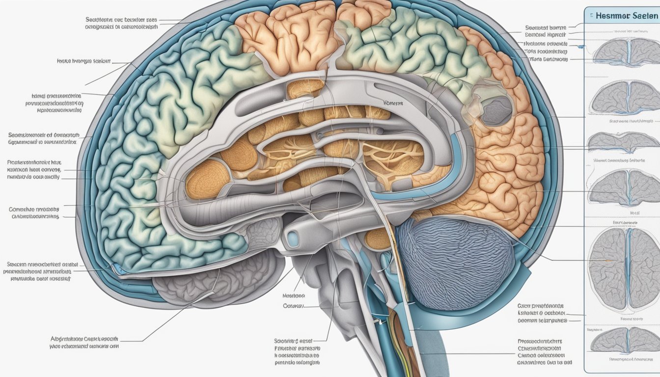 A medical scan showing a detailed cross-section of a human brain with a highlighted area indicating the presence of a tumour