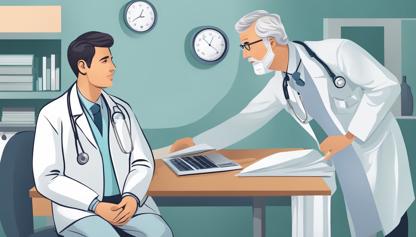 A doctor discussing critical illness cover for a brain tumor with a concerned patient