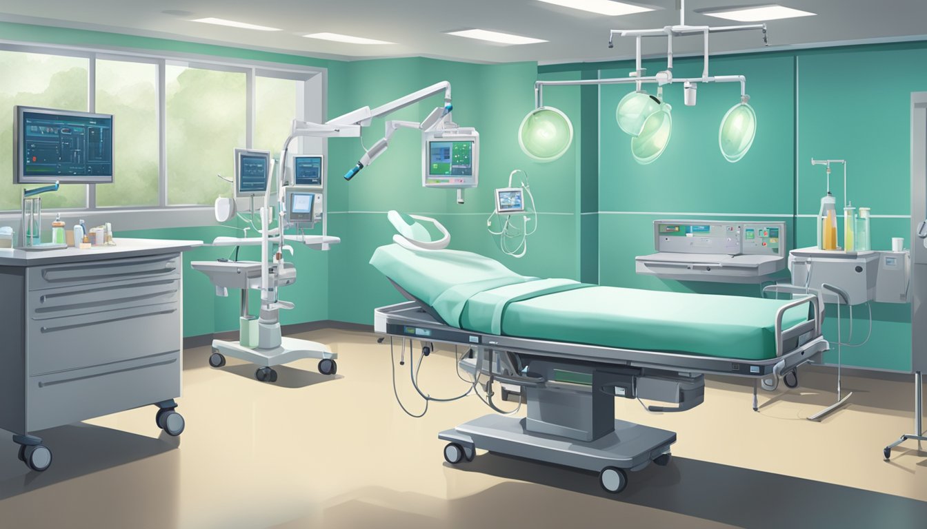 A hospital room with medical equipment and a transplant organ in a sterile environment