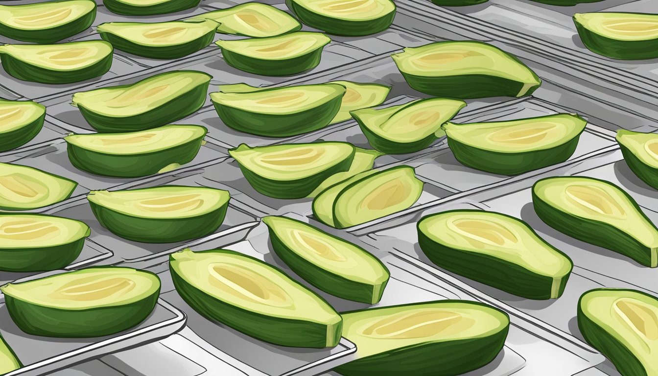 Fresh zucchini slices arranged on dehydrator trays, ready for drying