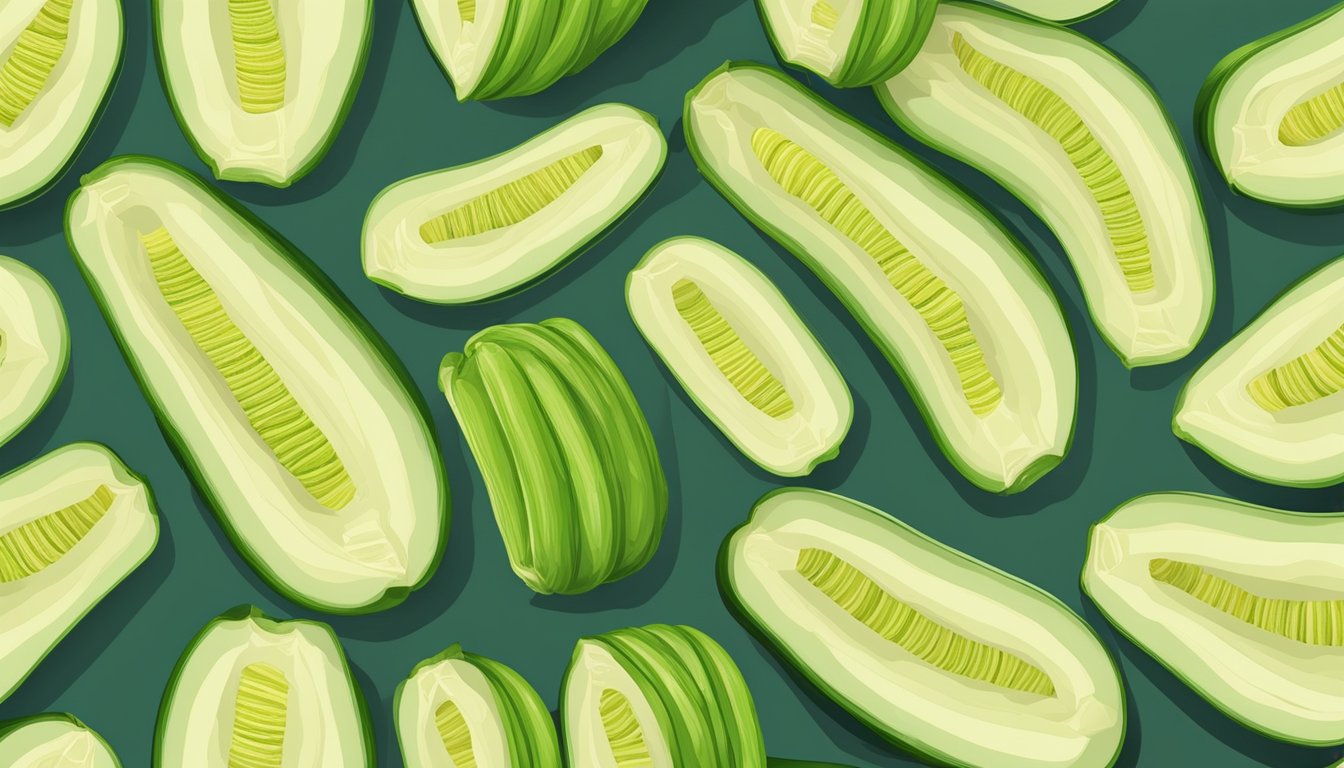 Fresh zucchini sliced thin and arranged on dehydrator trays