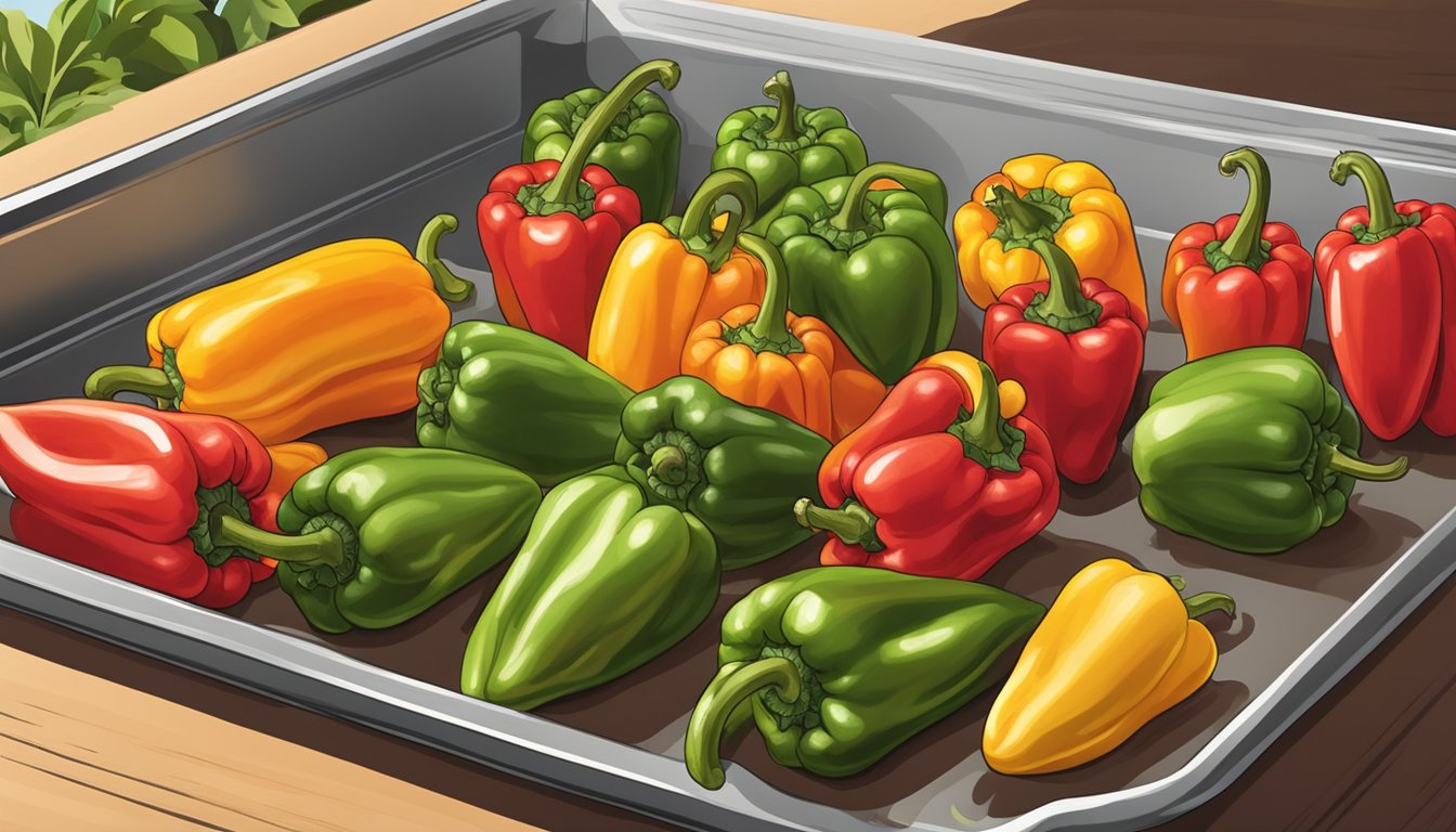 Fresh peppers spread out on a baking sheet, placed in a sunny spot for several days until completely dried