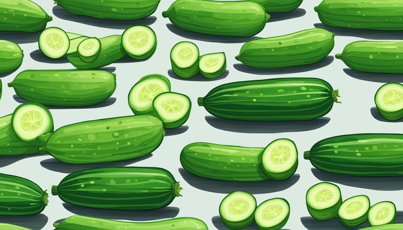 Fresh cucumbers laid out on a dehydrator tray, slices spread evenly, with the machine set to low heat