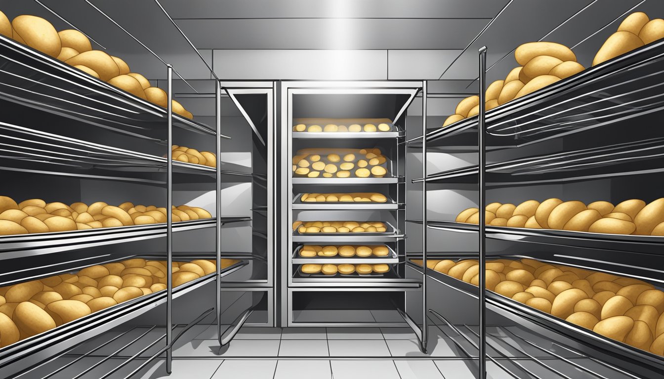 Sliced potatoes arranged on wire racks inside a preheated oven, with the oven door slightly ajar for air circulation