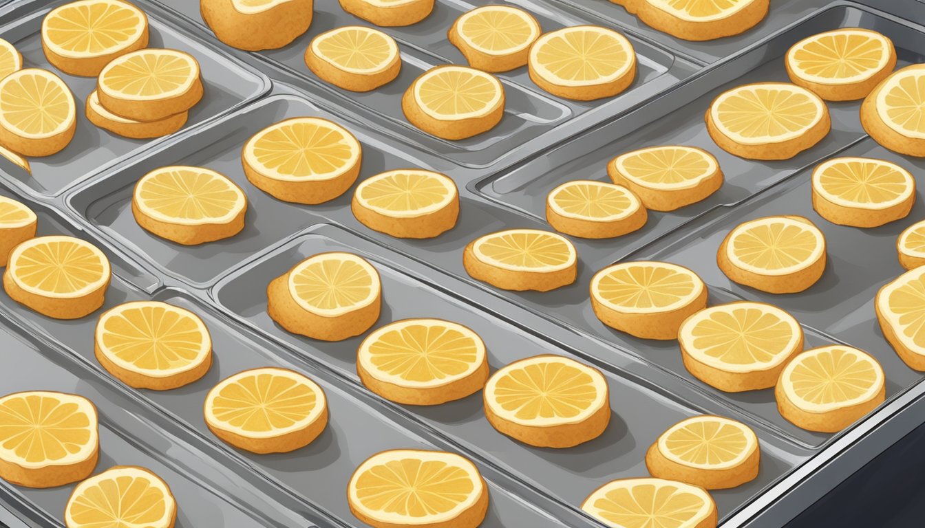 Fresh ginger slices arranged on air fryer tray, steam rising as they dehydrate under the heat