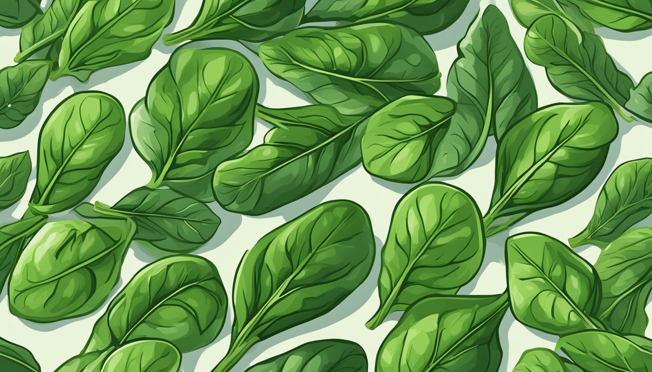 Fresh spinach leaves laid out on a baking sheet in a single layer, placed in a preheated oven