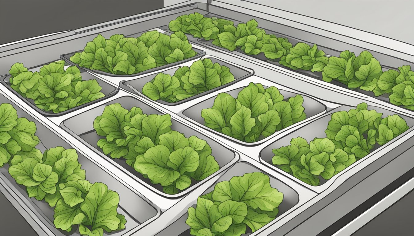 Fresh lettuce leaves laid out on a dehydrator tray, ready to be dried