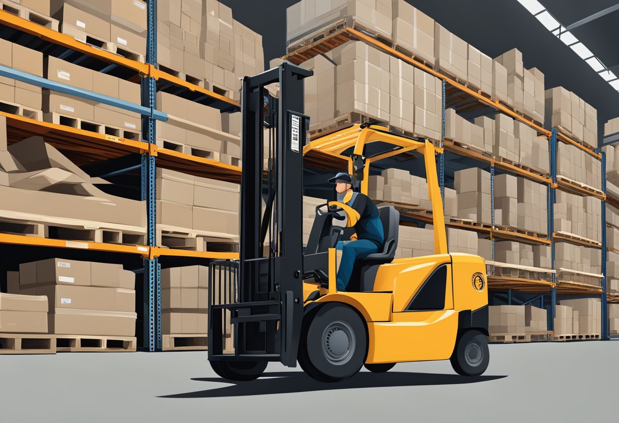 A forklift being inspected for safety before use