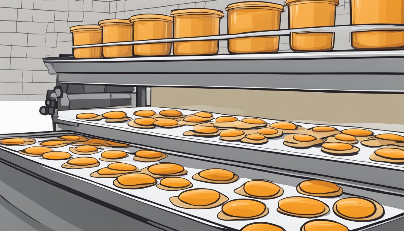 Pumpkin puree being spread thinly on dehydrator trays, ready to be dried