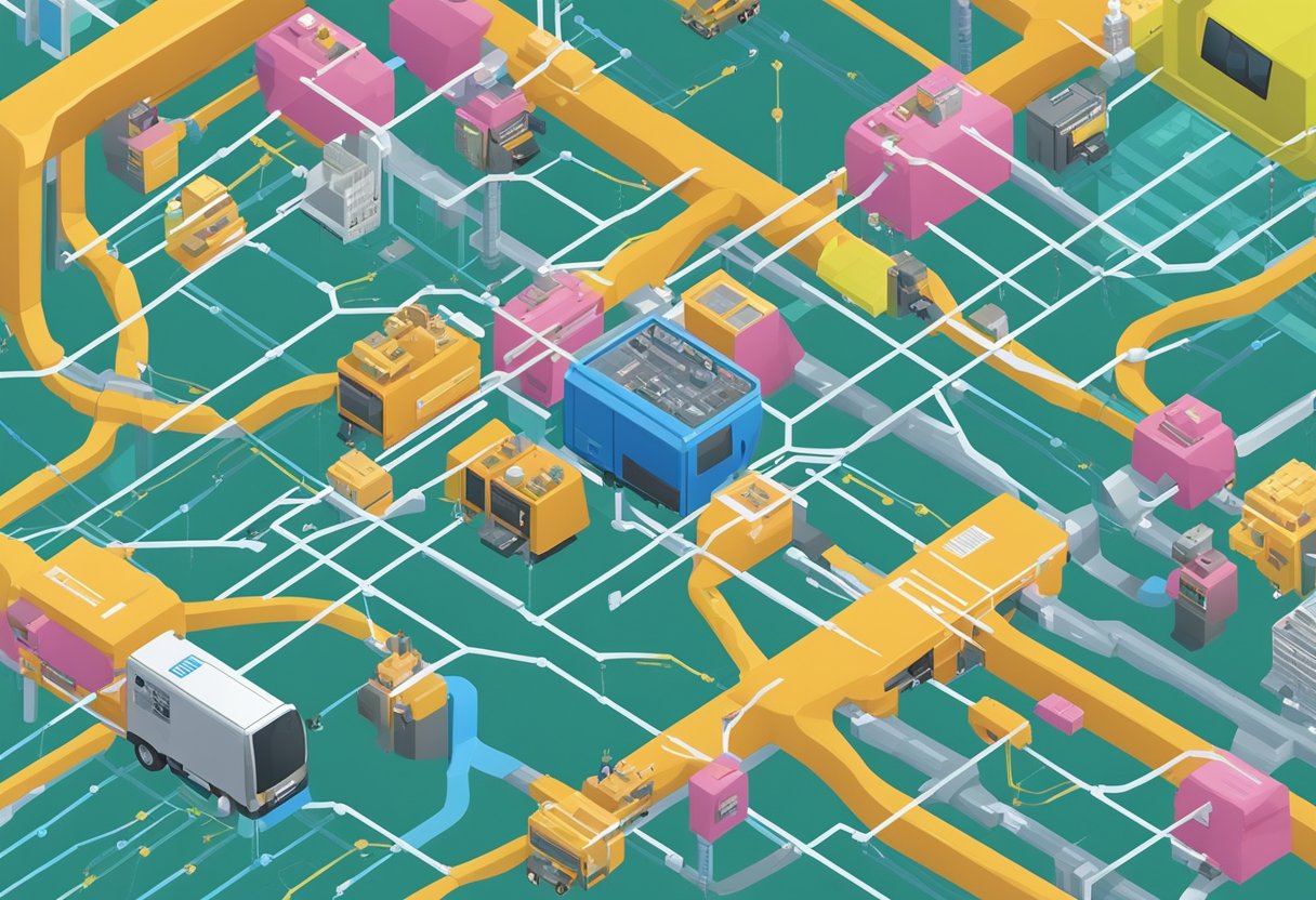 A network of interconnected electronic components communicating through a central bus system