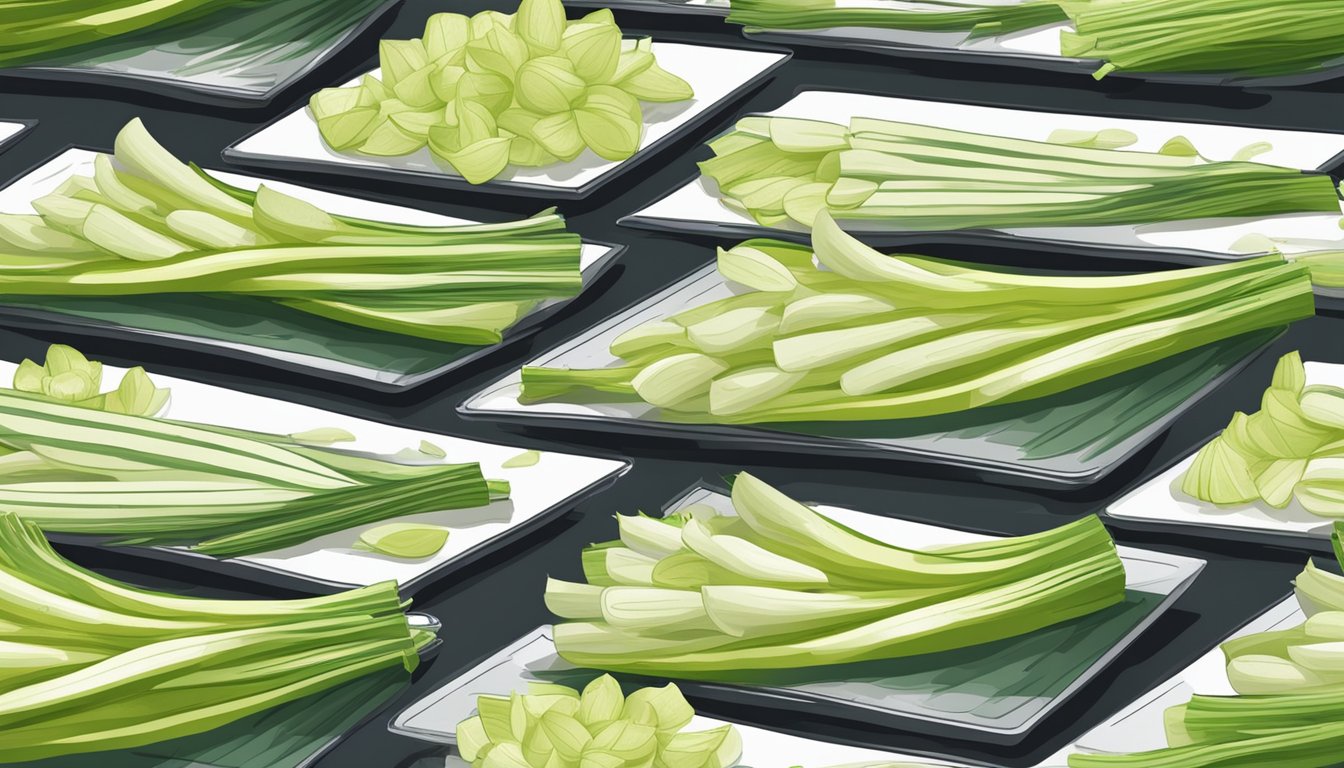 Leeks being sliced and spread out on dehydrator trays