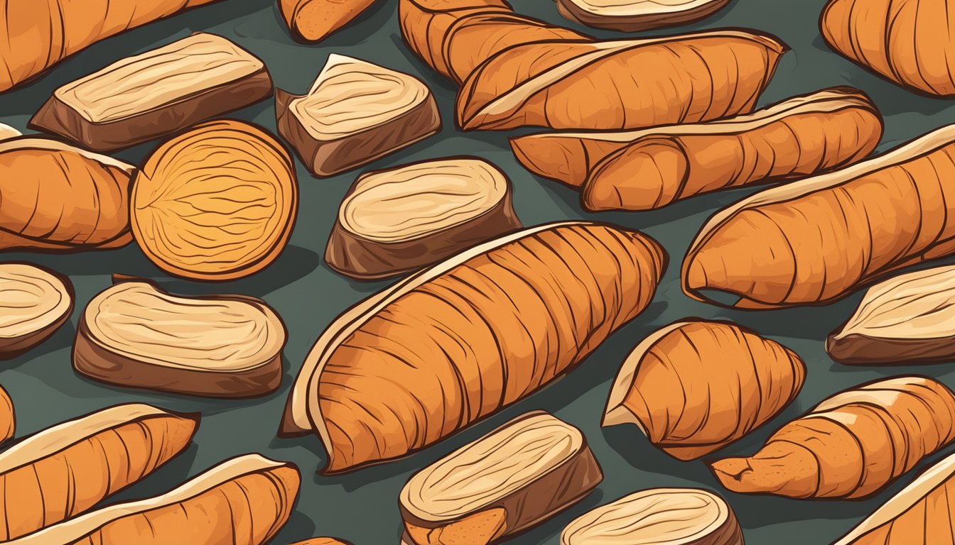 Sweet potatoes sliced on baking sheets in oven