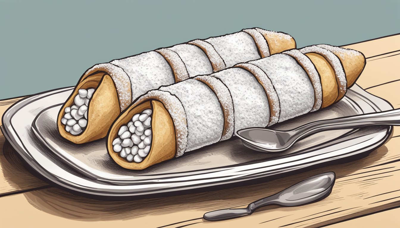 A table set with freshly made cannoli, filled with sweet ricotta and dusted with powdered sugar, ready to be enjoyed