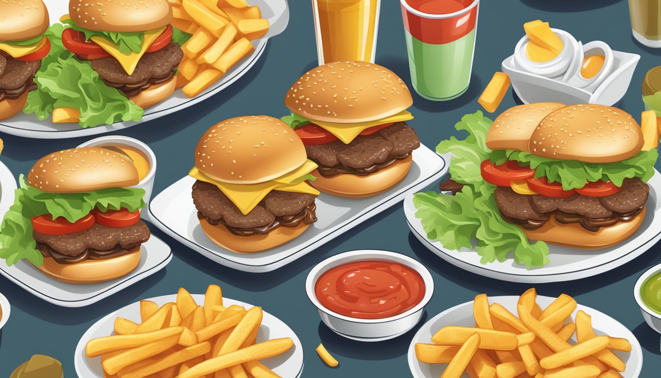 A plate of beef sliders arranged with lettuce and tomato, served with a side of crispy fries