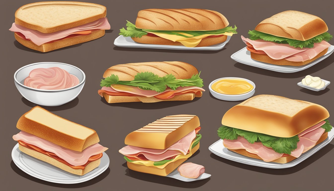 A jambon beurre sandwich displayed with various cultural variations and serving methods