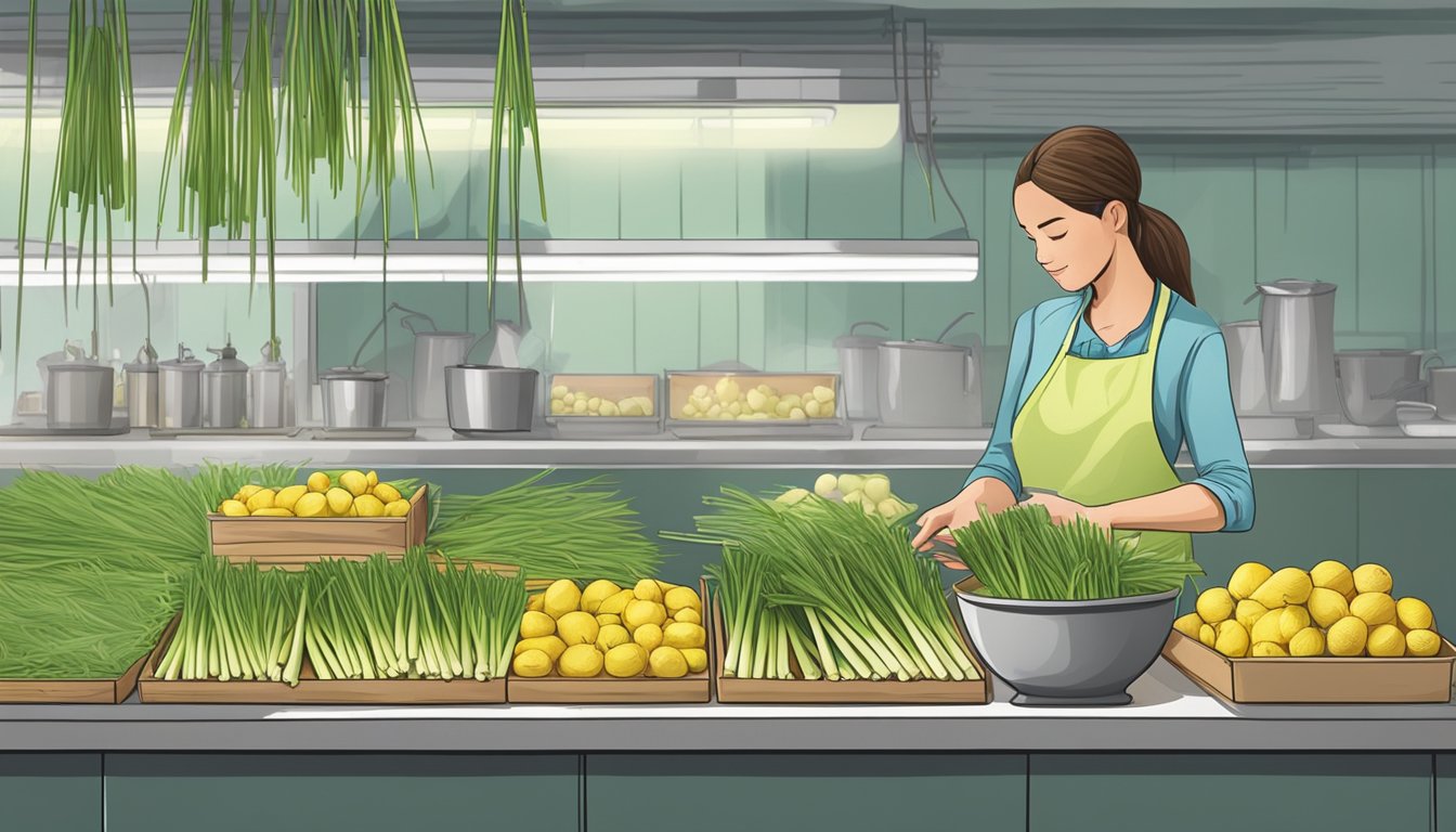 A person selecting fresh lemongrass from a market stall, then using it in a recipe in a modern kitchen