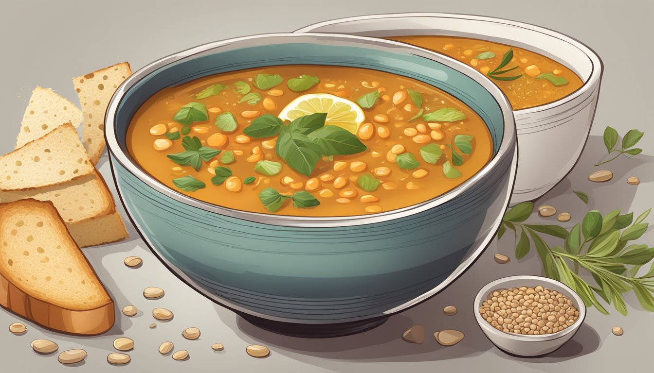 A bowl of lentil soup with various regional garnishes