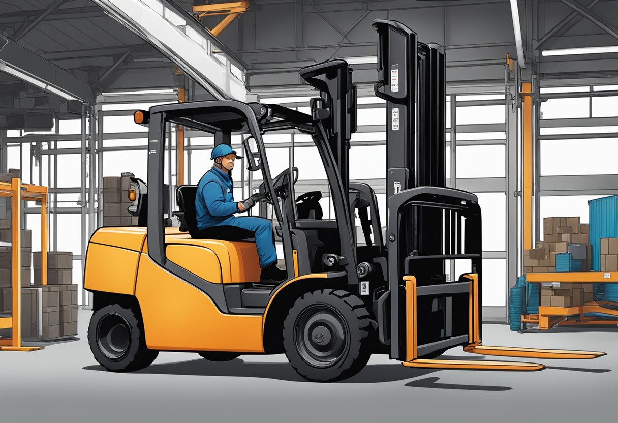 A mechanic examines a Toyota forklift's serial number for year identification