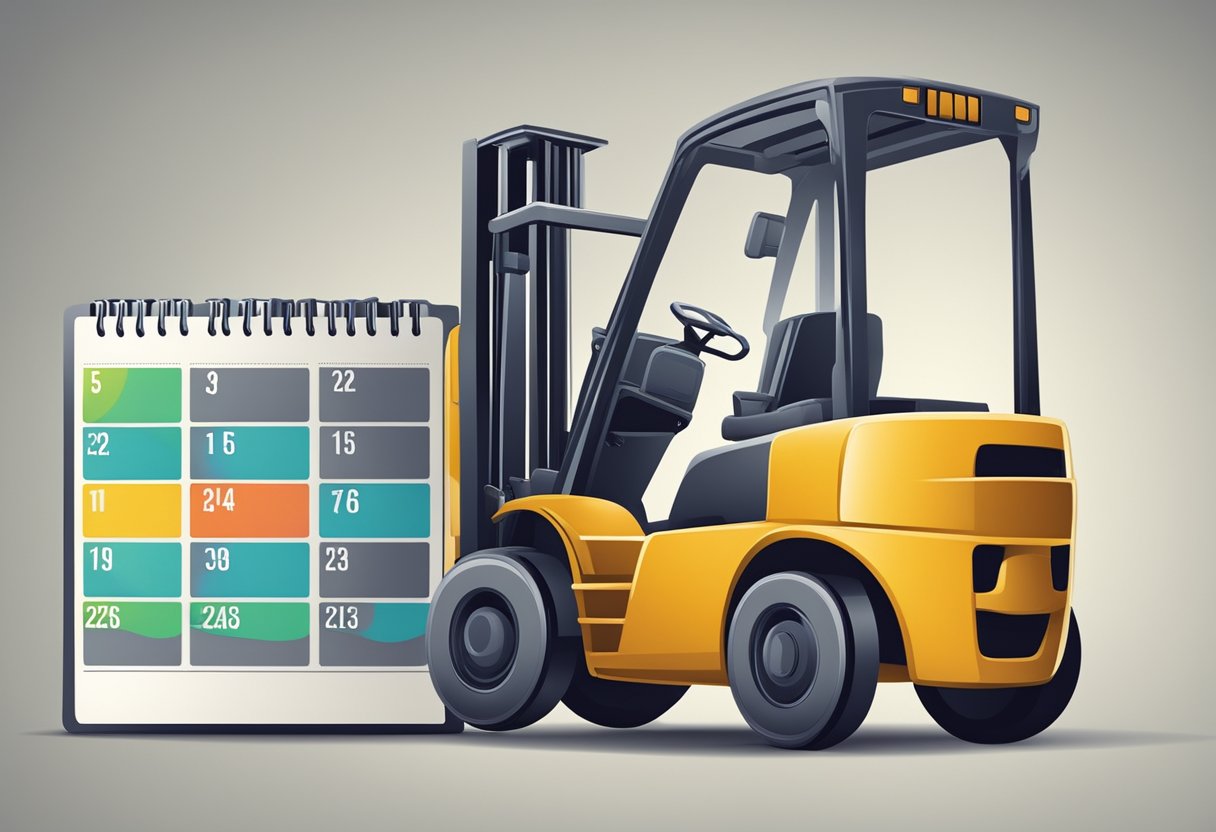 A forklift with certification expiration date on a calendar