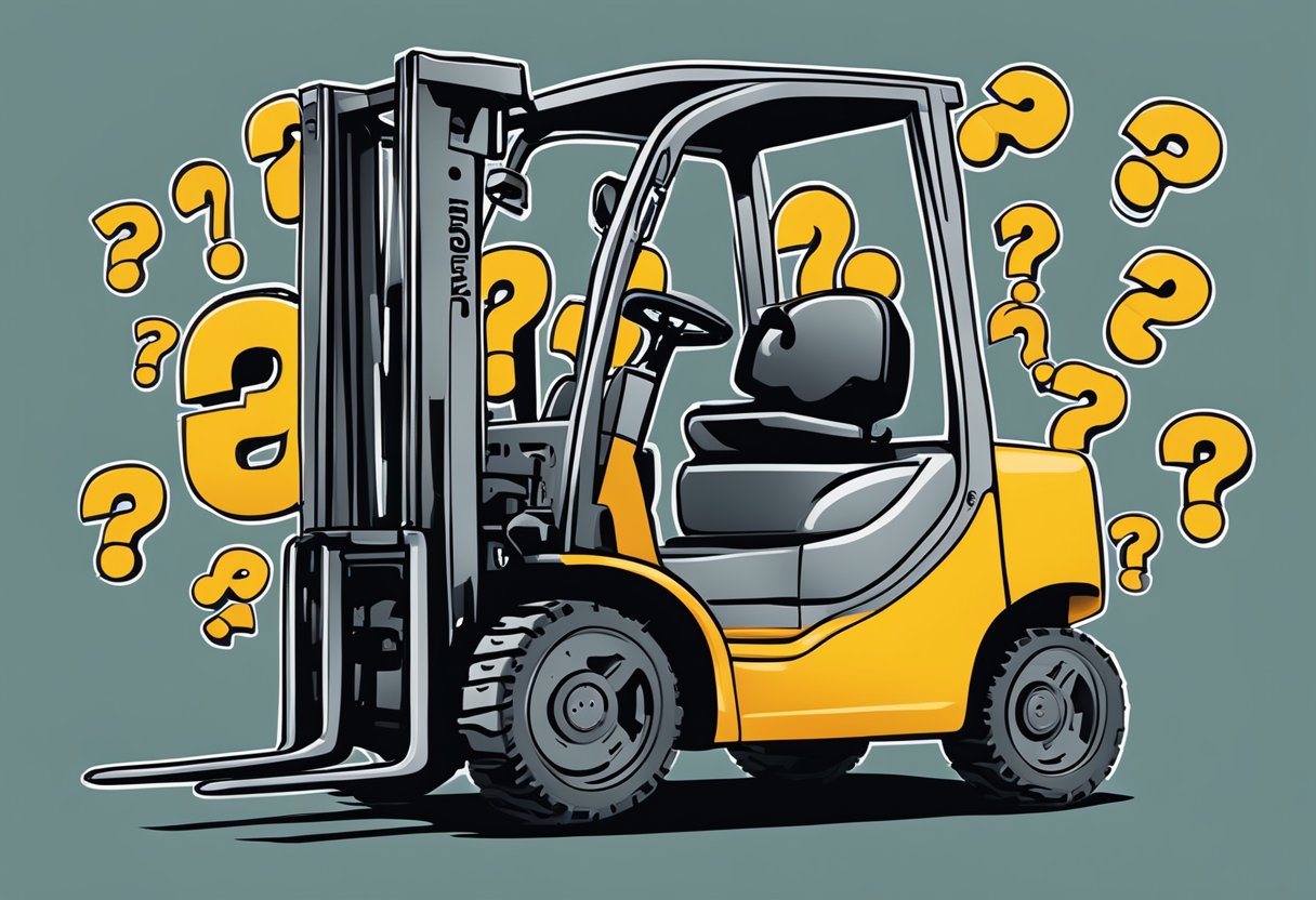 A forklift seat surrounded by question marks and a Toyota logo