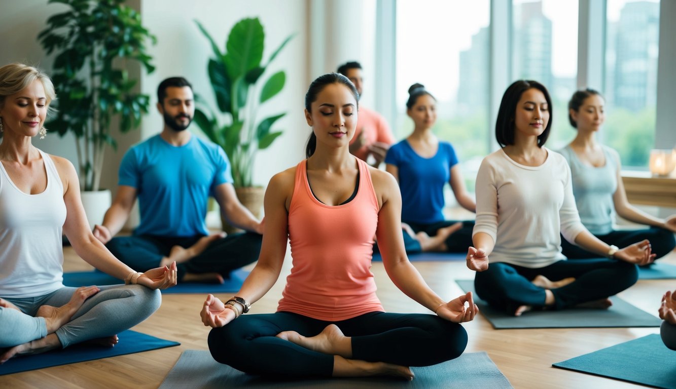 A diverse group of people engaged in various holistic health activities such as yoga, meditation, and acupuncture, with a focus on individualized care