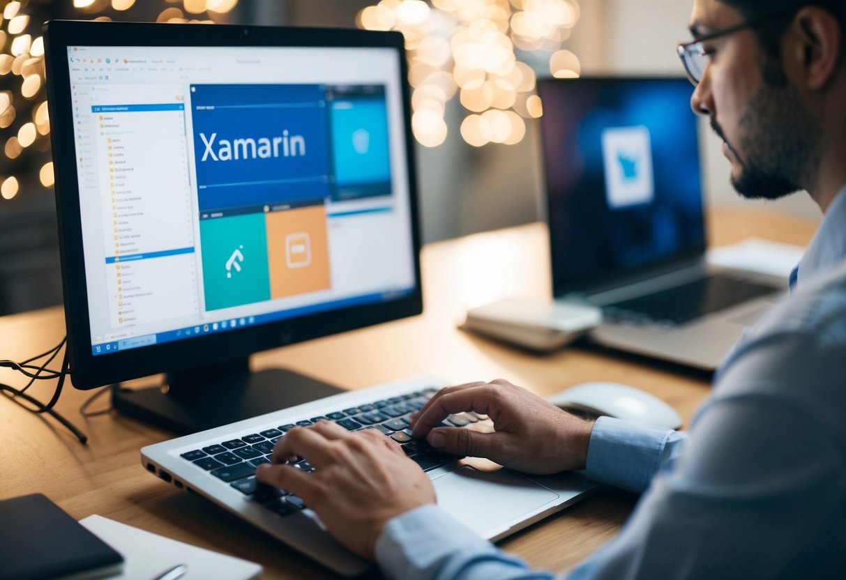 A person working on a computer, using Xamarin to manage and organize data