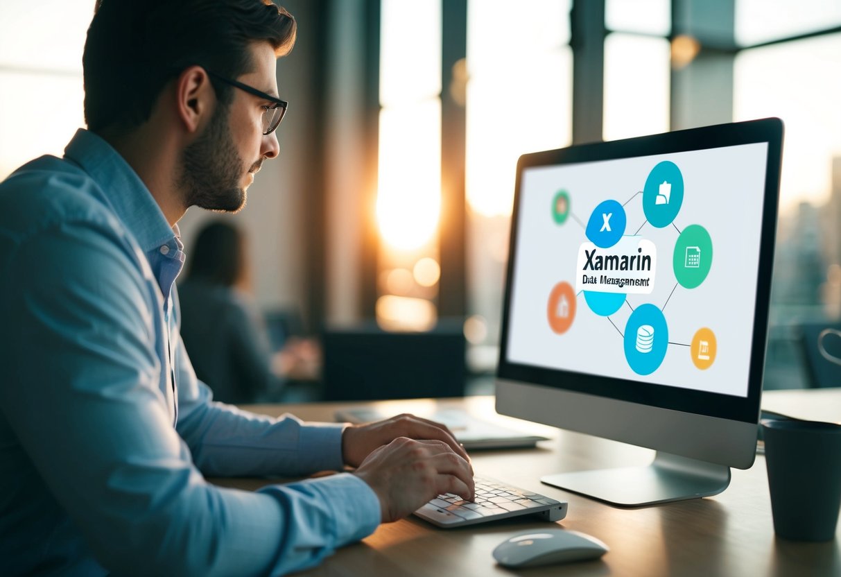 A person using a computer to learn Xamarin data management