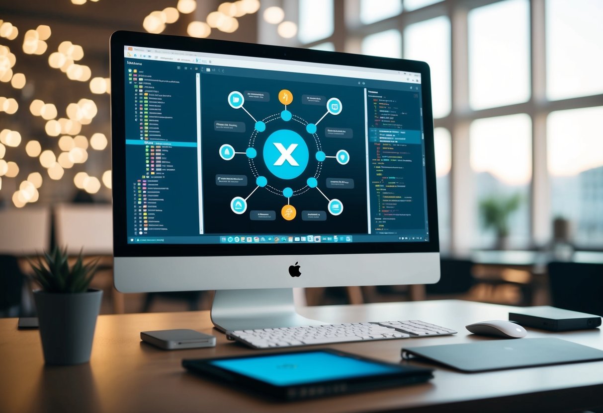 A computer displaying a complex Xamarin coding project with multiple interconnected components and advanced features