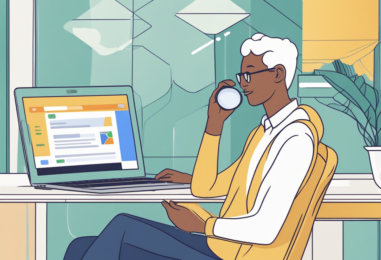 一个人正在使用笔记本电脑在谷歌上进行高级搜索