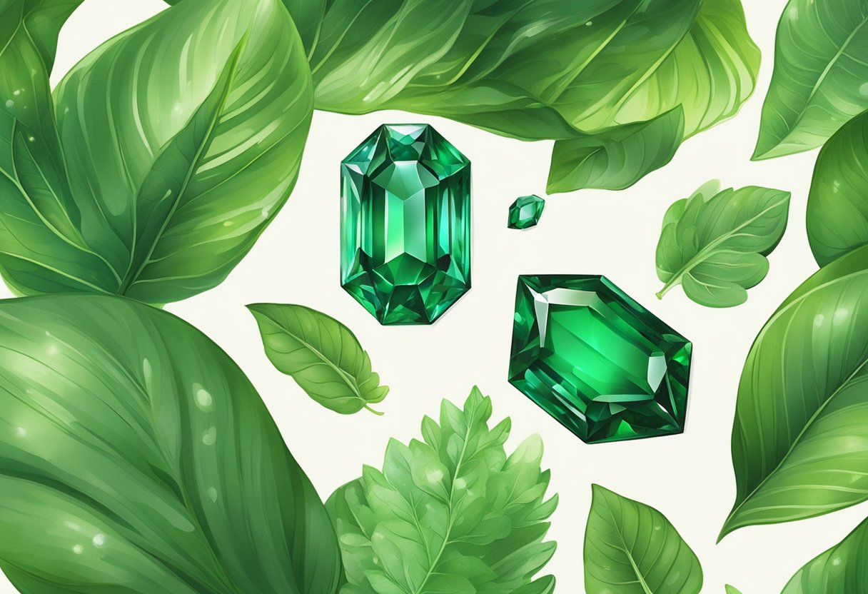 A sparkling emerald nestled among lush green leaves, symbolizing the significance of birthstones in astrology for Virgo